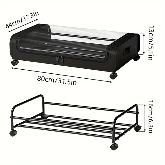 2pcs Under Bed Storage Organizer Metal Underbed Bins With Wheels And Lid Metal Underbed Storage Containers Under Bed Rolling Storage For Clothes